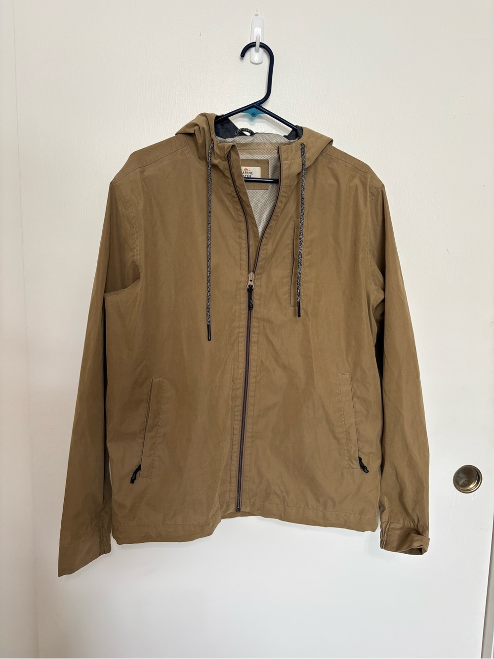 Marine Layer Lightweight Hooded Jacket in Tan